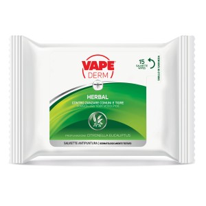 Salviette antizanzare Vape Derm, 15 pezzi, con citronella ed eucalipto.