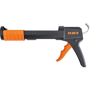 Pistola per cartucce OBI per silicone, acrilico e sigillanti. Pistola erogatrice maneggevole in nero/arancio.