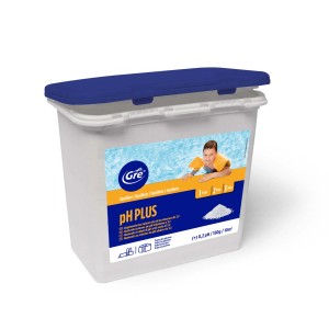 Contenitore di pH Plus per la regolazione del pH della piscina.
