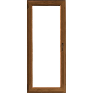 Finestra in PVC marrone t.b.t. con maniglia. Ideale per nuove costruzioni e ristrutturazioni.