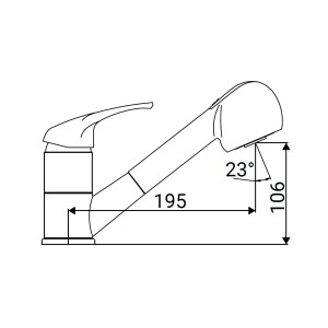 Disegno tecnico: miscelatore monocomando t.b.t. con dimensioni.