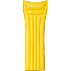 Materassino gonfiabile giallo con cuscino per piscina o lago.
