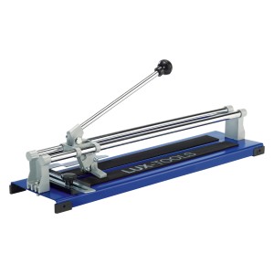 Tagliapiastrelle LUX FSM-400 Classic, blu, con base in gomma muschiata e squadra.