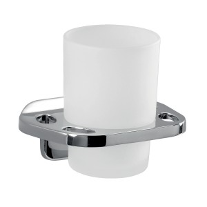 t.b.t. Supporto a parete con bicchiere in vetro satinato, look cromato per accessori bagno.