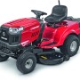 Trattorino tagliaerba rosso Troy-Bilt Horse 105T-R con scarico posteriore e cesto di raccolta.