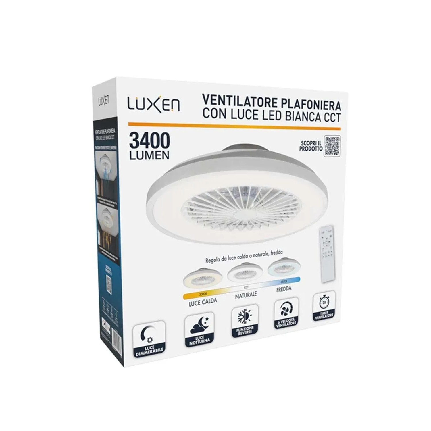 Plafoniera LED con ventilatore 3400 lm bianco Ø 48,5x14,5 cm_2