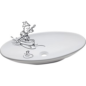 Lavabo d'appoggio ovale bianco baliv WBA-7060 (70x42cm) con motivo a fumetti.