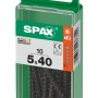 Viti universali SPAX 5x40 mm, 10 pezzi in contenitore di plastica verde.