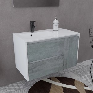 Mobile bagno t.b.t. con frontali grigi in bagno.