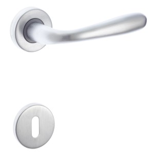 Maniglia per porta t.b.t. in acciaio inox, set rosetta per porte interne.