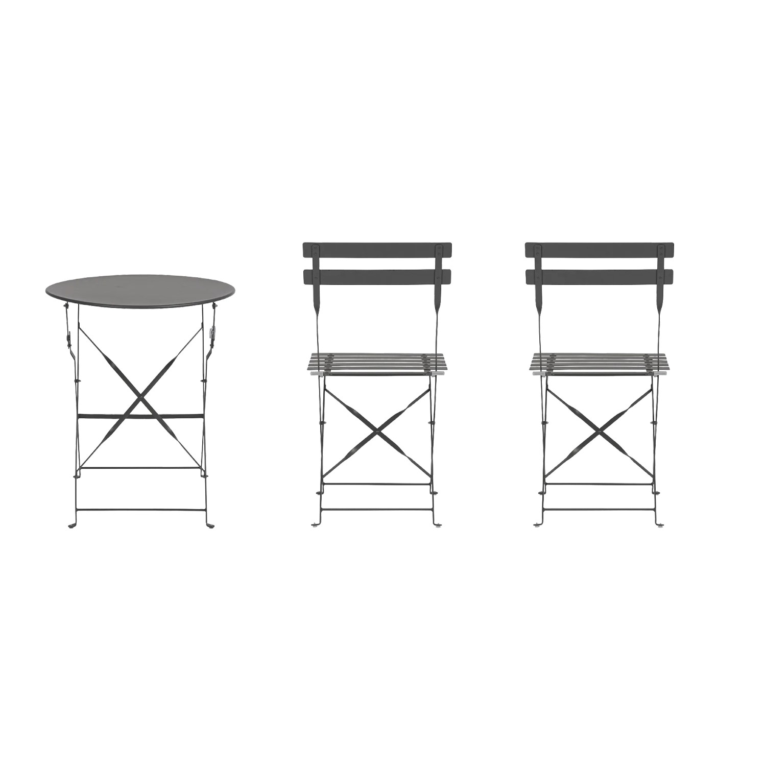 Set bistrot pieghevole AUSTIN in acciaio composto da tavolo e due sedie per terrazza e balcone.