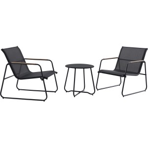 Set di mobili da balcone Whitton a 3 pezzi in acciaio nero-antracite con tavolo e due sedie.
