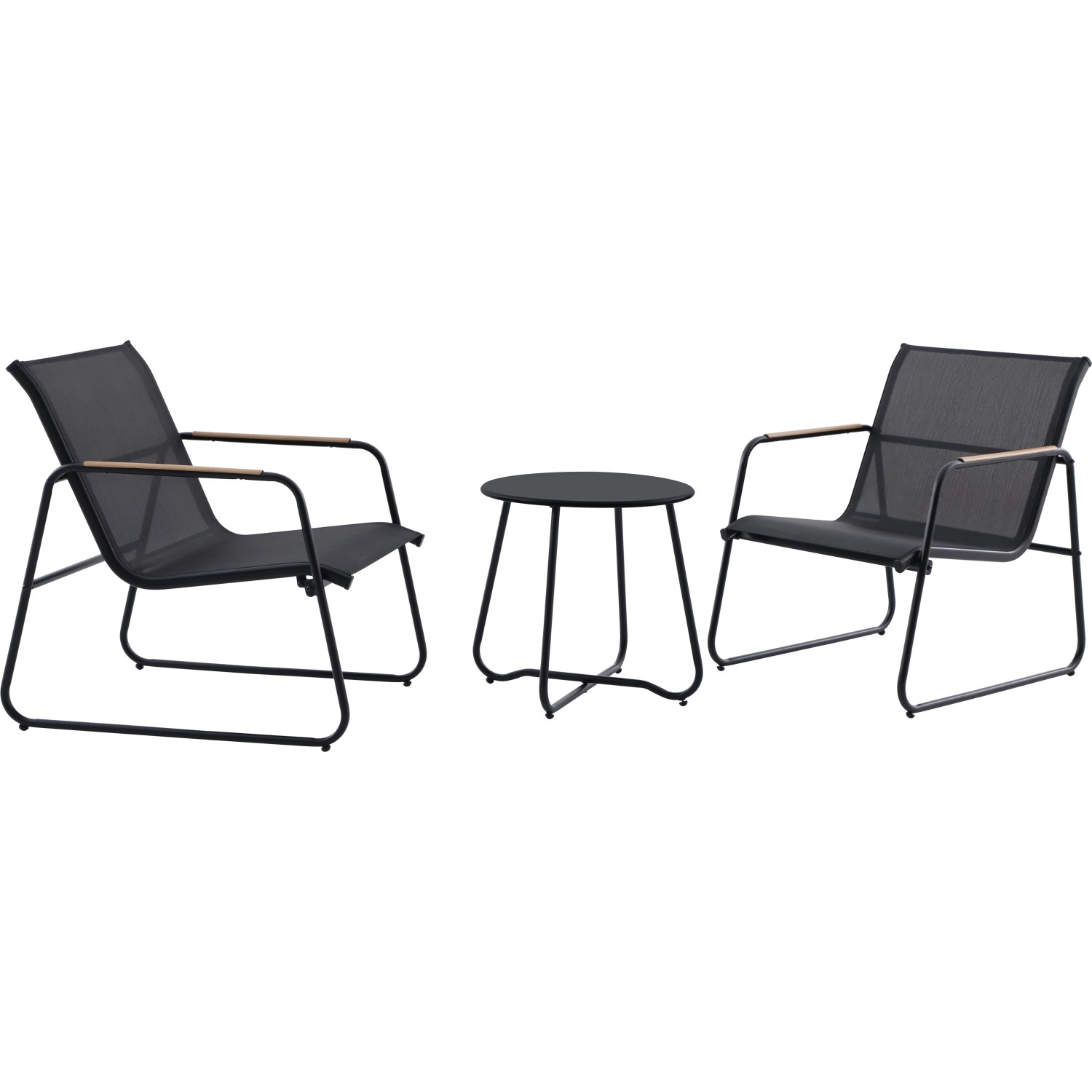 Set di mobili da balcone Whitton a 3 pezzi in acciaio nero-antracite con tavolo e due sedie.