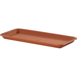 Sottovaso rettangolare color terracotta per vasi da fiori.