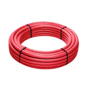 Rotolo di tubo multistrato rosso per impianti idraulici e di riscaldamento.