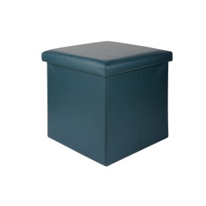 Pouf blu a forma di cubo.