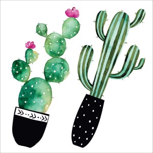 Adesivo da parete: Due cactus in vaso, effetto acquerello.