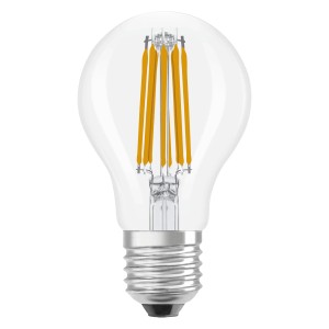 Lampadina LED Osram E27 forma A100 con tecnologia a filamento.