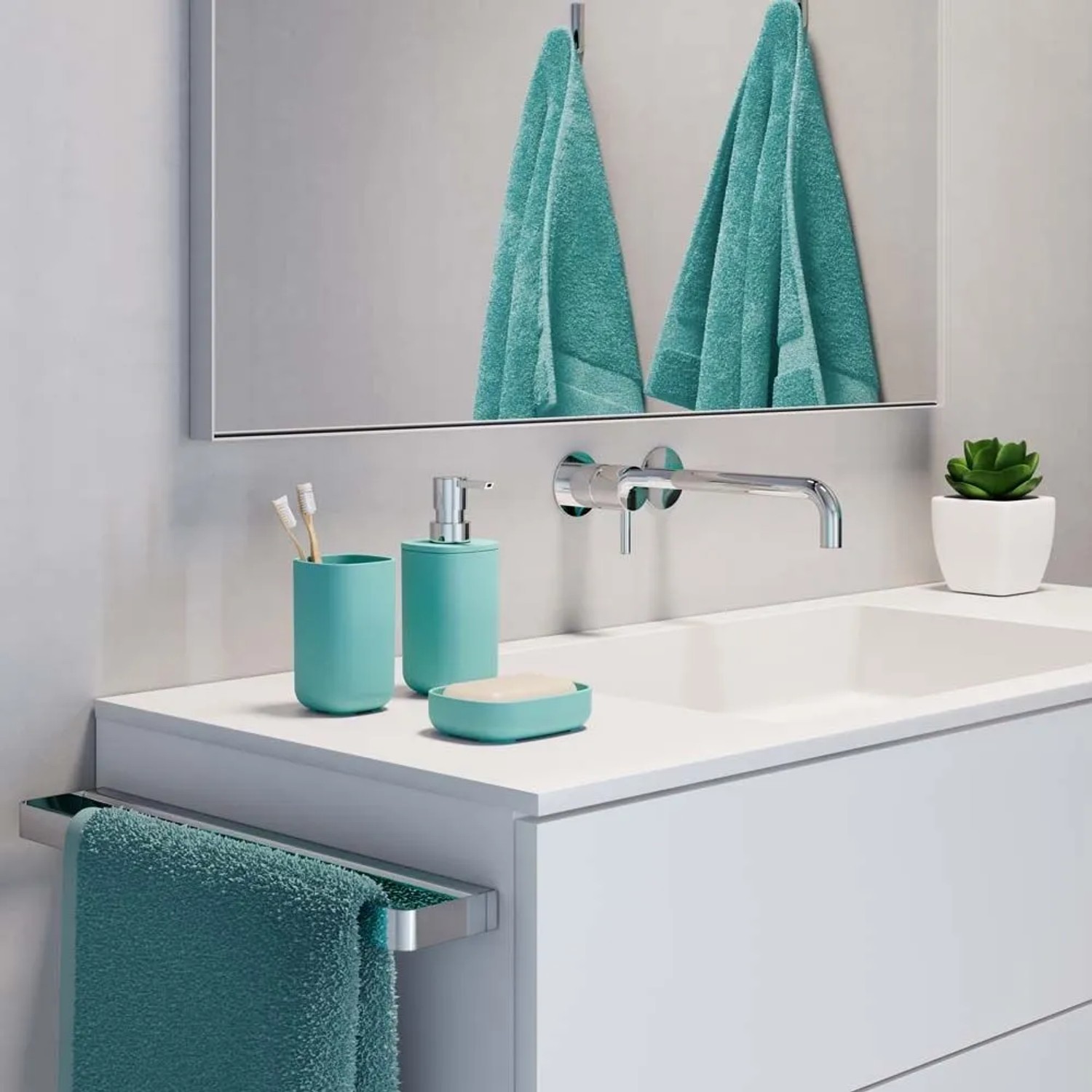 Portascopino bagno con tappo Pod H 39 cm turchese_3