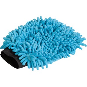 Guanto in microfibra blu OBI 2 in 1 per la cura dell'auto con polsino nero.