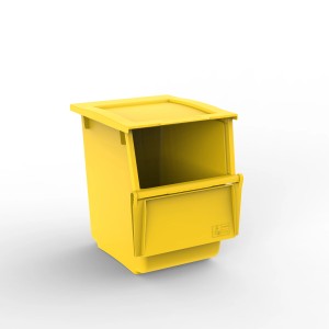 Contenitore giallo t.b.t. in plastica per officina e garage.