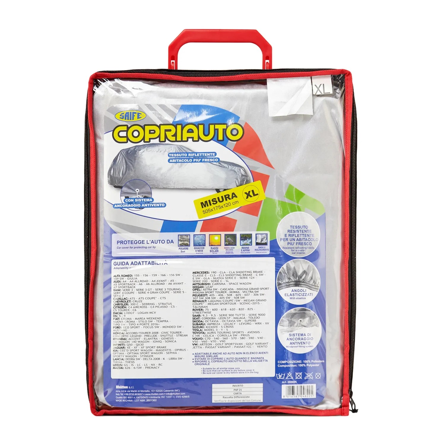 t.b.t. Copriauto XL in sacca trasparente. Protezione antigelo e intemperie.