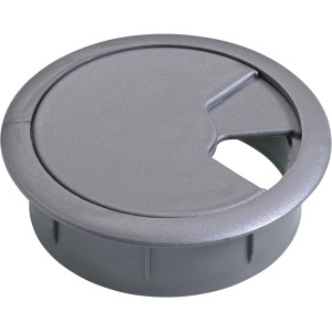 Passacavo grigio per mobili, ideale per scrivanie per la gestione dei cavi.