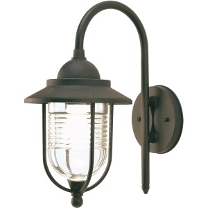 Applique da esterno rustica marrone con vetro trasparente.