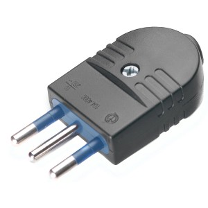 Spina Spine nera a tre poli per impianti elettrici.