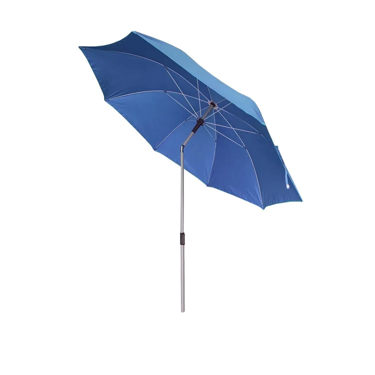 Ombrellone da mercato t.b.t. blu con struttura argentata per giardino o terrazza.