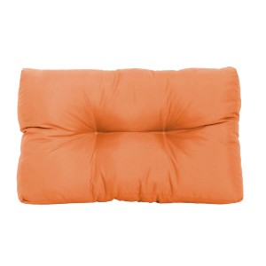Cuscino da esterno arancione con bottoni.