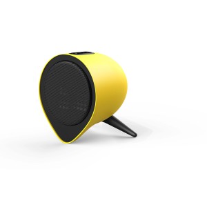 Stufa elettrica t.b.t. gialla con griglia nera e supporto.