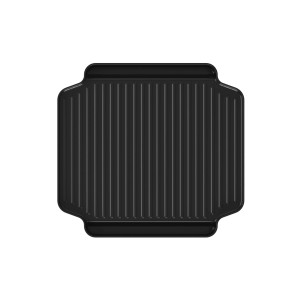 Piastra grill nera per barbecue a gas, superficie rigata.