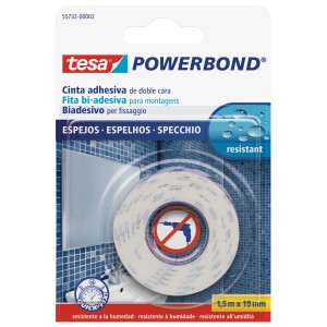 Tesa Powerbond nastro biadesivo per specchi, 1,5m x 19mm, resistente all'umidità.