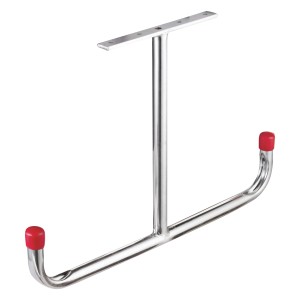 Gancio da soffitto zincato a T, 295 x 430 mm, con cappucci in gomma rossi.