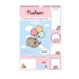 Calendario da parete Pusheen 2025 con note e adesivi per decorazioni per parete.