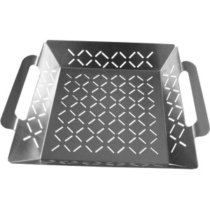 Cesto per griglia grande Steuber in acciaio inox con fori di ventilazione per una cottura uniforme.