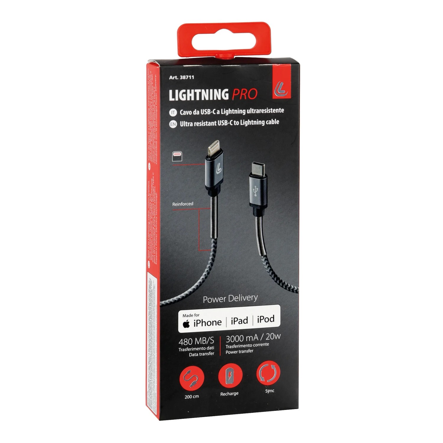 Cavo Lightning Pro da USB-C a Lightning nella confezione. Accessorio auto interni.