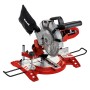 Troncatrice Einhell TC-MS 2112 rossa con sacco raccogli trucioli e scala angolare.