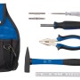 Set di attrezzi LUX Classic, 7 pezzi con borsa, martello, pinze, cacciavite, coltello, metro pieghevole e tester di tensione.