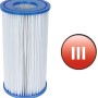 Cartuccia filtro tipo III per piscine, filtri bianchi con bordo blu.