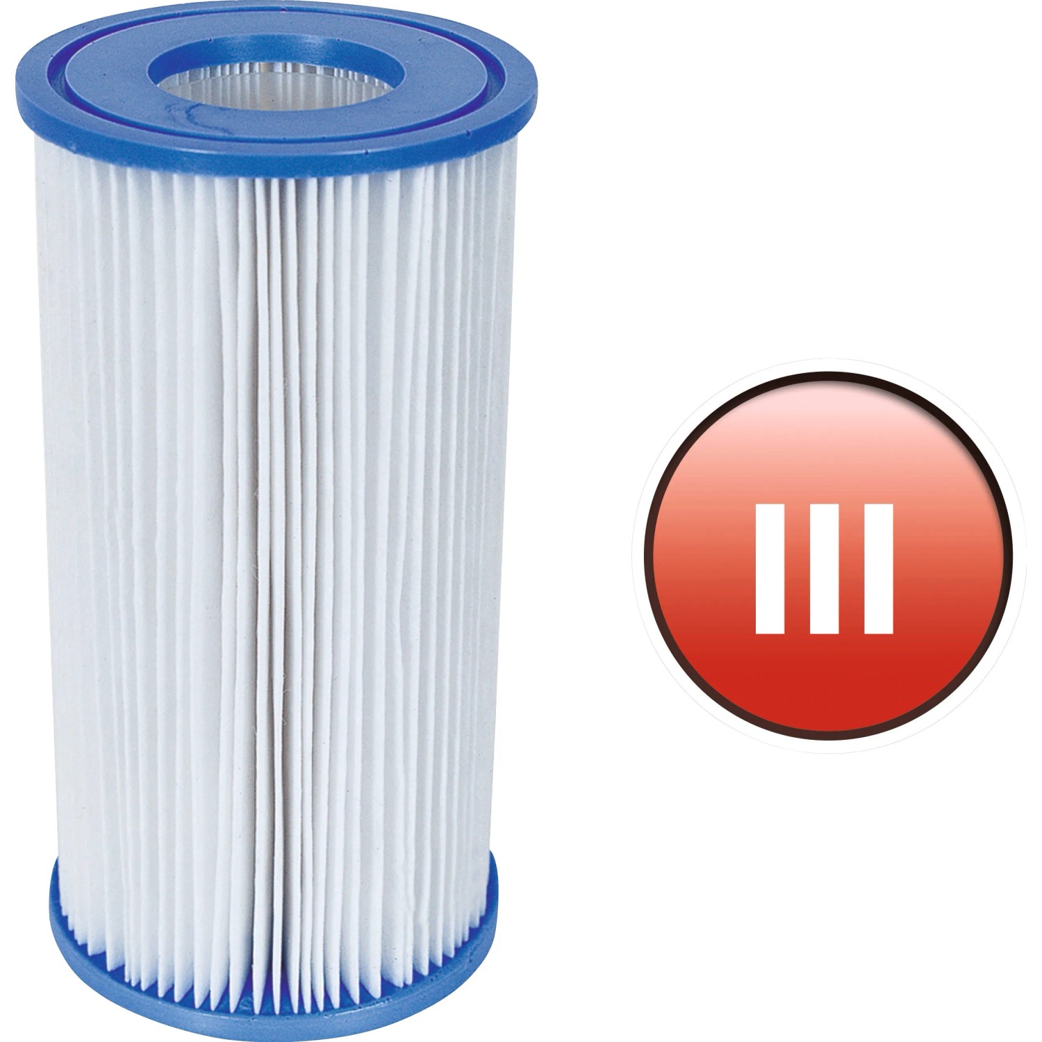 Cartuccia filtro tipo III per piscine, filtri bianchi con bordo blu.