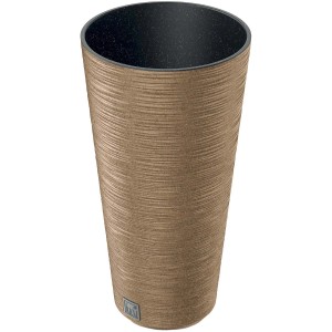 Vaso alto marrone con texture orizzontale per interni ed esterni.