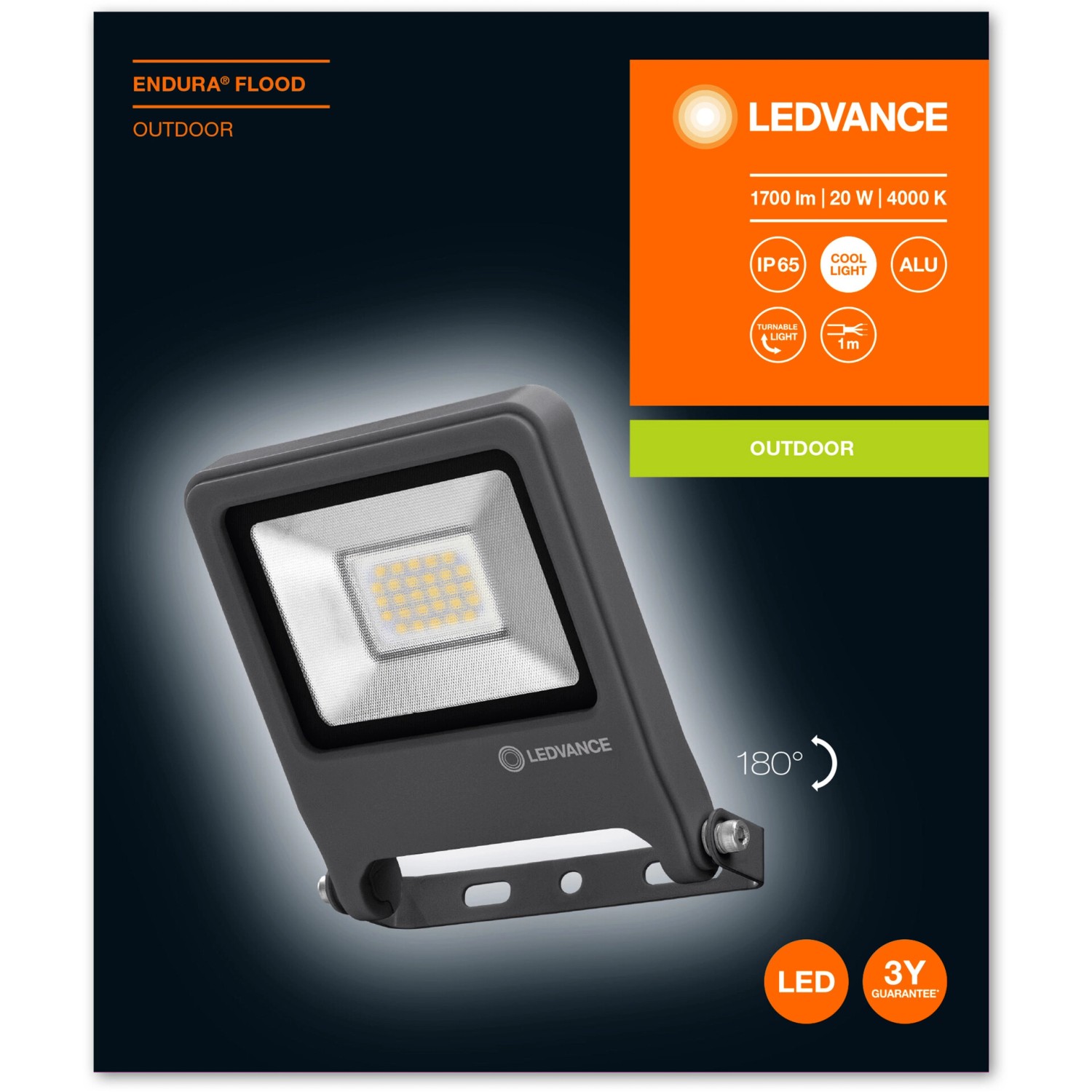 Faro LED da esterno Ledvance Endura Flood, 20W, grigio scuro, 4000K, per esterni.