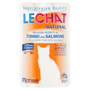 Cibo umido per gatti Lechat Buste Natural tonno e salmone 80 gr