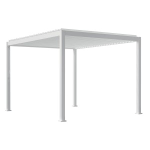 Gazebo t.b.t. bianco con tetto a lamelle per giardino o patio.