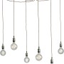 Lampada da soffitto Luce Design Groove rame con sei lampadine e cavi tessili marroni.