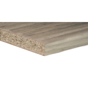 Piano di lavoro cucina effetto legno, dettaglio del bordo.