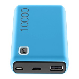 Power bank t.b.t. blu con capacità di 10000 mAh.
