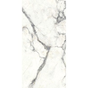 Piastrelle: Elegante piastrella per pavimenti effetto marmo, bianca con venature grigie.